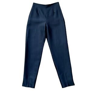Dana Buchman 100% Silk Navy Blue Flat Front High Waisted Tapered Ankle Pants 4